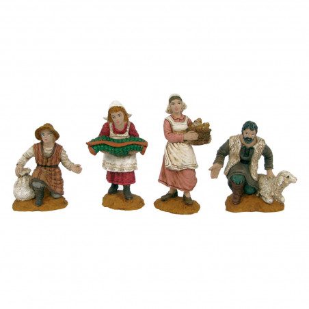 Tradineur - Pack de 4 figuras, campesinos y pastor para belén navideño 8 cm, durexina, figuras decorativas nacimiento, pesebre,
