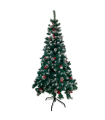 Tradineur - Árbol de Navidad con piñas y bayas, pino artificial verde con puntas blancas, estructura de plástico y metal revestido, robusto y duradero, fácil montaje, 150 cm