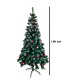 Tradineur - Árbol de Navidad con piñas y bayas, pino artificial verde con puntas blancas, estructura de plástico y metal revestido, robusto y duradero, fácil montaje, 150 cm