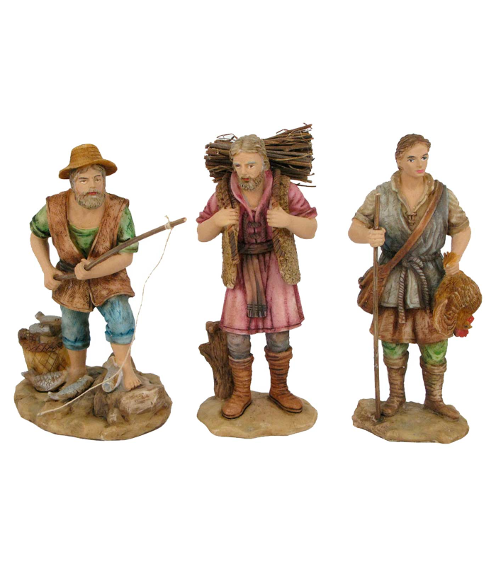 Tradineur - Set de figuras de 3 pastores - Fabricación en marmolina - Ideal para belén navideño, figuras decorativas, nacimiento, pesebre - 12,5 x 8,5 x 6 cm