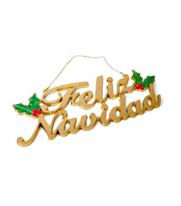 Tradineur - Letrero Colgante "Feliz Navidad" estilo Metalizado - Fabricado en Plástico - Decoración para temporada navideña - 12 x 29 cm - Color Surtido