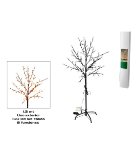 Árbol decorativo con bolas, 100 luces LED, luz cálida, uso exterior, 8 funciones, 120 cm, metal y plástico, decoración de navidad, festiva, hogar