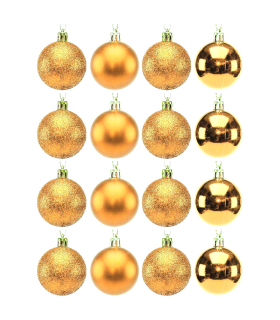 Tradineur - Sets de 16 Bolas para árbol navideño - Fabricado en plástico - Decoración para temporada navideña - Ø 5 cm - Color Oro