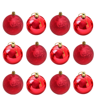 Pack de 12 bolas de navidad rojas, diámetro 8 cm, con cordón dorado para colgar en el árbol o abeto navideño, adornos festivos colgantes, decoración de Navidad