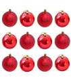 Pack de 12 bolas de navidad rojas, diámetro 8 cm, con cordón dorado para colgar en el árbol o abeto navideño, adornos festivos colgantes, decoración de Navidad