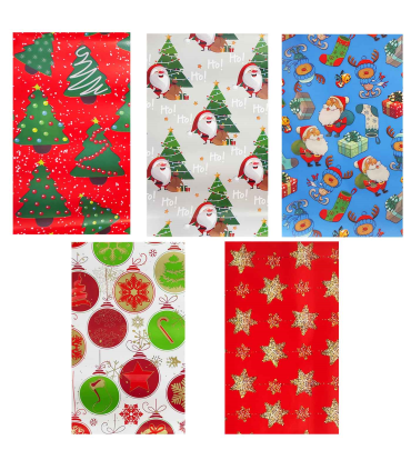 Tradineur - Pack de 5 rollos de papel de regalo, modelo Navidad 15002, láminas, hojas para envolver regalos, cumpleaños, Navidad, 70 x 200 cm, diseños surtidos