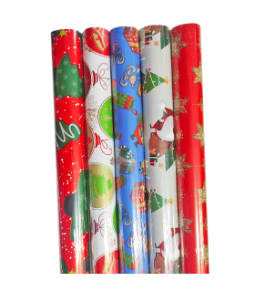 Tradineur - Pack de 5 rollos de papel de regalo, modelo Navidad 15002, láminas, hojas para envolver regalos, cumpleaños, Navidad, 70 x 200 cm, diseños surtidos