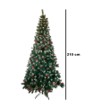 Tradineur - Árbol de Navidad con piñas y bayas, pino artificial verde con puntas blancas, estructura de plástico y metal revestido, robusto y duradero, fácil montaje, 210 cm