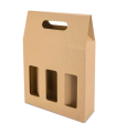 Tradineur - Pack de 5 cajas de cartón con ventanas, aptas para 3 botellas de vino, incluyen asa, guardar, regalar, envolver champán, Navidad, 41 x 27 x 9 cm