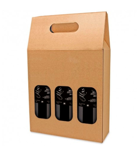 Tradineur - Pack de 5 cajas de cartón con ventanas, aptas para 3 botellas de vino, incluyen asa, guardar, regalar, envolver champán, Navidad, 41 x 27 x 9 cm