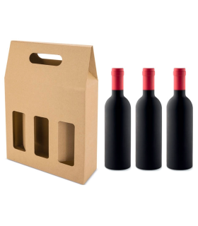 Tradineur - Pack de 5 cajas de cartón con ventanas, aptas para 3 botellas de vino, incluyen asa, guardar, regalar, envolver champán, Navidad, 41 x 27 x 9 cm