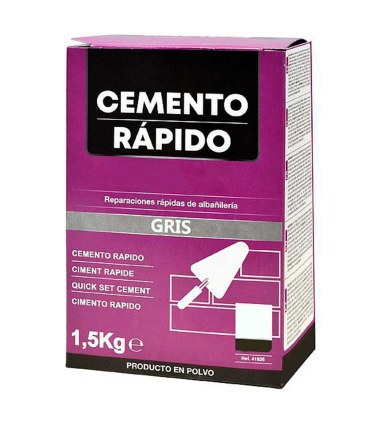 Tradineur - Cemento rápido en polvo, reparaciones generales de albañilería, suelos, muros, uso interior y exterior, fabricado en España (Gris - 1,5 kg)