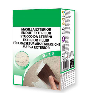 Tradineur - Masilla para exterior en polvo B-12, retapados de grietas, albañilería, reparación de fachadas, fabricado en España (Blanco - 1,5 kg)