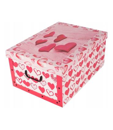 Caja de cartón plegable, caja de almacenaje, corazones rojos, organizador de espacios, plegable, con tapa 51 x 37 x 24 cm