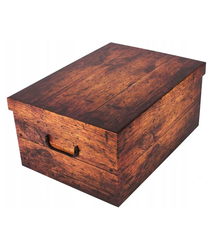 Caja de cartón plegable, caja de almacenaje, diseño madera marrón, organizador de espacios, plegable, con tapa 51 x 37 x 24 cm