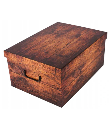 Caja de cartón plegable, caja de almacenaje, diseño madera marrón, organizador de espacios, plegable, con tapa 51 x 37 x 24 cm