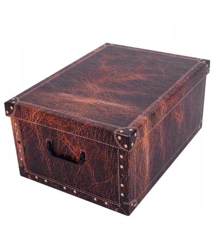 Caja de cartón plegable con asas, diseño de imitación de cuero, almacenamiento, organizador de ropa, juguetes, libros (Marrón oscuro, 51 x 37 x 24 cm)