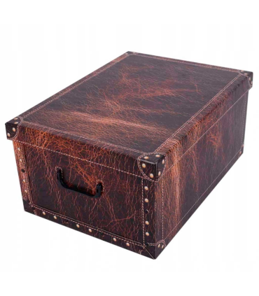 Caja de cartón plegable con asas, diseño de imitación de cuero, almacenamiento, organizador de ropa, juguetes, libros (Marrón oscuro, 51 x 37 x 24 cm)