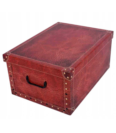 Caja de cartón con asas plegable, diseño de imitación de cuero, almacenamiento, organizador de ropa, juguetes, libros (Color rojizo, 51 x 37 x 24 cm)