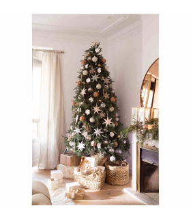 Tradineur - Set de 42 bolas de navidad de color dorado con tamaños y diseños surtidos y 1 estrella en dorado, ideal para completar el arbol navideño. Set para decoracion navideña.