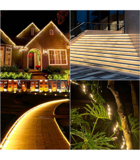 Tradineur - Manguera con luces LED, tubo, tira de luz para interior y exterior, decoración e iluminación de Navidad, bodas, fiestas, jardín (10 metros, luz cálida)