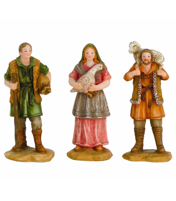 Tradineur - Set de 3 pastores para Belén de durexina, figuras decorativas de aldeanos con animales para nacimiento, adorno artesano, pesebre, Navidad, 9,5 cm