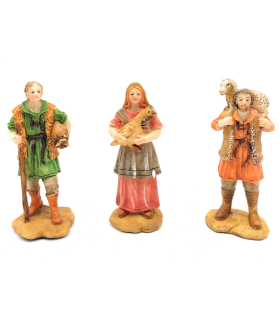 Tradineur - Set de 3 pastores para Belén de durexina, figuras decorativas de aldeanos con animales para nacimiento, adorno artesano, pesebre, Navidad, 9,5 cm