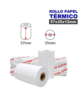 Tradineur - Pack de 10 rollos de papel térmico, válidos para máquinas de TPV, datáfonos, impresoras de recibos, cajas registradoras (Blanco, 57 x 35 mm)