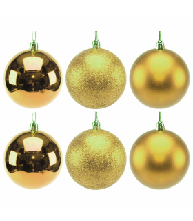 Tradineur - Sets de 6 Bolas para árbol navideño - Fabricado en plástico - Decoración para temporada navideña - Ø 8 cm - Color Oro