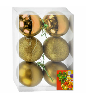 Tradineur - Sets de 6 Bolas para árbol navideño - Fabricado en plástico - Decoración para temporada navideña - Ø 8 cm - Color Oro