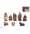 Tradineur - Set 8 figuras principales para belén navideño, resina, personajes del nacimiento, Reyes Magos, pesebre, Navidad, decoración tradicional, 12 cm