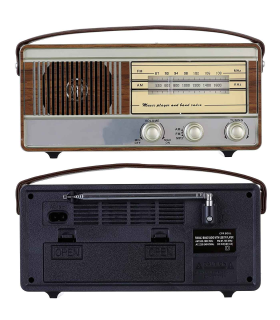 Tradineur - Radio vintage "Soul" portátil con asa y linterna, bluetooth, bandas AM/FM, batería recargable, ranuras usb y micro SD, antena retráctil (10 x 23 x 7,7 cm)