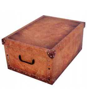 Caja plegable de cartón con asas, diseño de imitación de cuero, almacenamiento, organizador de ropa, juguetes, libros (Marrón claro, 51 x 37 x 24 cm)