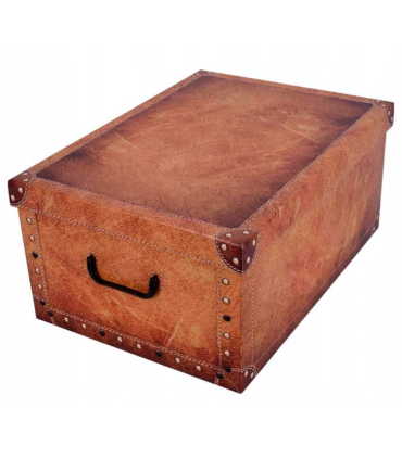 Caja plegable de cartón con asas, diseño de imitación de cuero, almacenamiento, organizador de ropa, juguetes, libros (Marrón claro, 51 x 37 x 24 cm)