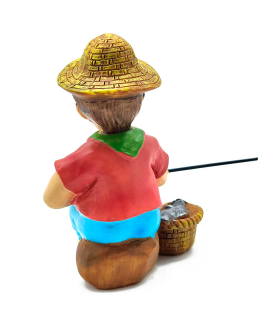 Tradineur - Figura de pastor pescador - Estilo naïf - Marmolina - Figura decorativa divertida para nacimiento, navidad, decoración tradicional, 9 x 7,5 x 5,5 cm