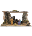 Tradineur - Pesebre con figuras, cueva de nacimiento para belén 14,5 x 27 x 15 cm, corcho y resina, portal de belén con el niño Jesús, la Virgen María, José, buey y mula, decoración navideña