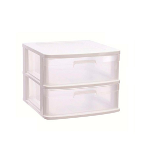 Tradineur - Cajonera sena 2 cajones, plástico blanco, 40 x 39 x 33,5 cm, torre de almacenaje, cajones opacos, organizador auxiliar multiusos, almacenamiento, dormitorio, baño, oficina