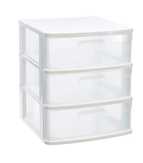 Tradineur - Cajonera sena 3 cajones, plástico blanco, 40 x 39 x 49,5 cm, torre de almacenaje, cajones opacos, organizador auxiliar multiusos, almacenamiento, dormitorio, baño, oficina