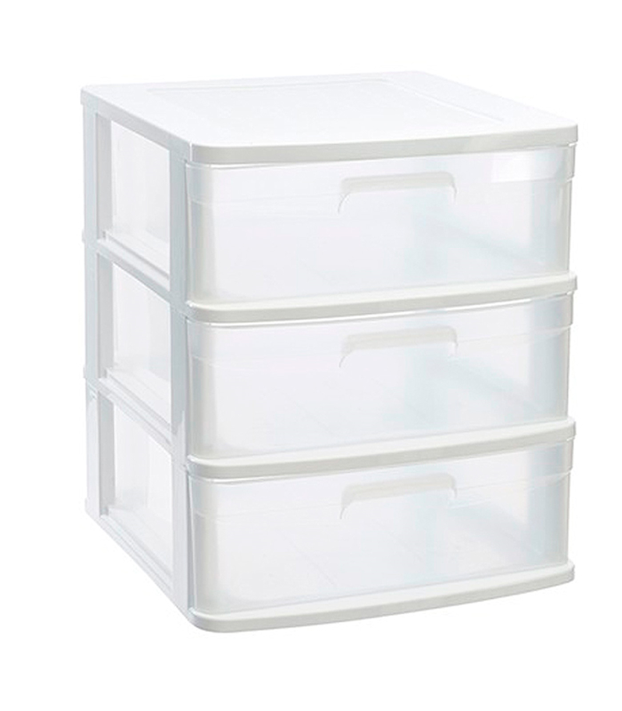 Tradineur - Cajonera sena 3 cajones, plástico blanco, 40 x 39 x 49,5 cm, torre de almacenaje, cajones opacos, organizador auxiliar multiusos, almacenamiento, dormitorio, baño, oficina