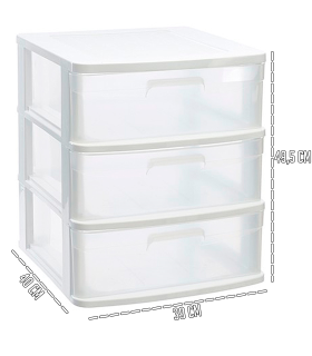 Tradineur - Cajonera sena 3 cajones, plástico blanco, 40 x 39 x 49,5 cm, torre de almacenaje, cajones opacos, organizador auxiliar multiusos, almacenamiento, dormitorio, baño, oficina