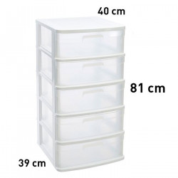 Tradineur - Cajonera de ordenación Sena con 5 cajones opacos, plástico, torre de almacenaje multiusos, hogar, 81 x 40 x 39 cm, b