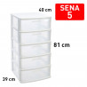 Tradineur - Cajonera de ordenación Sena con 5 cajones opacos, plástico, torre de almacenaje multiusos, hogar, 81 x 40 x 39 cm, b