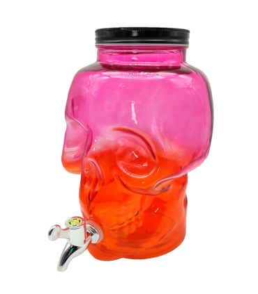 Tradineur - Tarro dispensador con grifo - Diseño de calavera de cristal - Capacidad de 4 Litros - Recipiente para servir agua, bebidas frías, refrescos - 26 x 17 cm