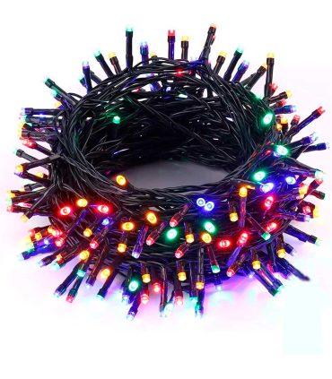 Tradineur - Tira de 240 luces para navidad LEDs a pilas - Apto para interiores y exteriores - Función de luz foja e intermitente - 19 Metros - Multicolor