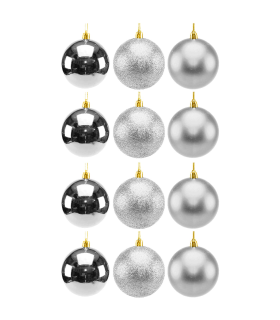 Tradineur - Pack de 2 Sets de 6 Bolas para árbol navideño - Fabricado en plástico - Decoración para temporada navideña - Ø 8 cm - Color Plata