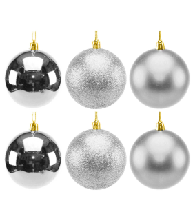 Tradineur - Pack de 2 Sets de 6 Bolas para árbol navideño - Fabricado en plástico - Decoración para temporada navideña - Ø 8 cm - Color Plata