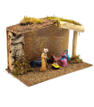 Tradineur - Cueva con figuras del nacimiento de belén - Fabricado en madera y resina - Incluye niño Jesús, virgen María, José, buey y mula - Decoración navidad tradicional - 17 x 27 x 16 cm