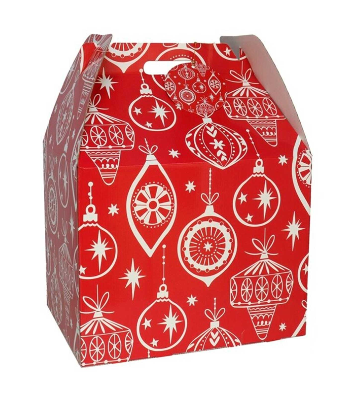 Tradineur - Caja de cartón para lote de Navidad, cesta plegable con asa, guardar regalos, botellas vino, resistente, 40 x 32 x 30 cm, diseño aleatorio