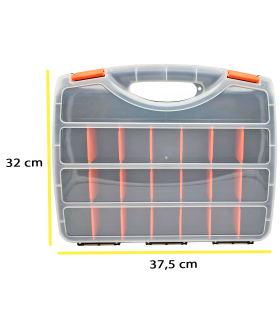 Tradineur - Maletín Organizador con asa y separadores N.º 27 - Fabricado en Plástico - 23 Compartimentos - Almacenamiento de herramientas,tornillos y accesorios - 32 x 37,5 x 7 cm