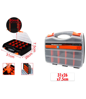 Tradineur - Maletín Organizador con asa y doble cara N.º 29 - Incluye divisores removibles - 32 Compartimentos - Almacenamiento de herramientas,tornillos y accesorios - 32 x 37,5 x 7 cm